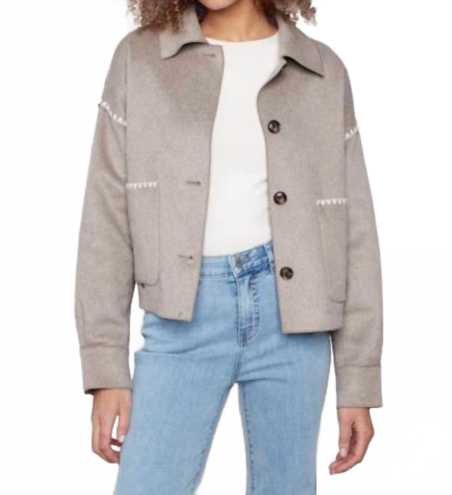 Blanket Stitch Double Face Wool Jacket In Oatmeal