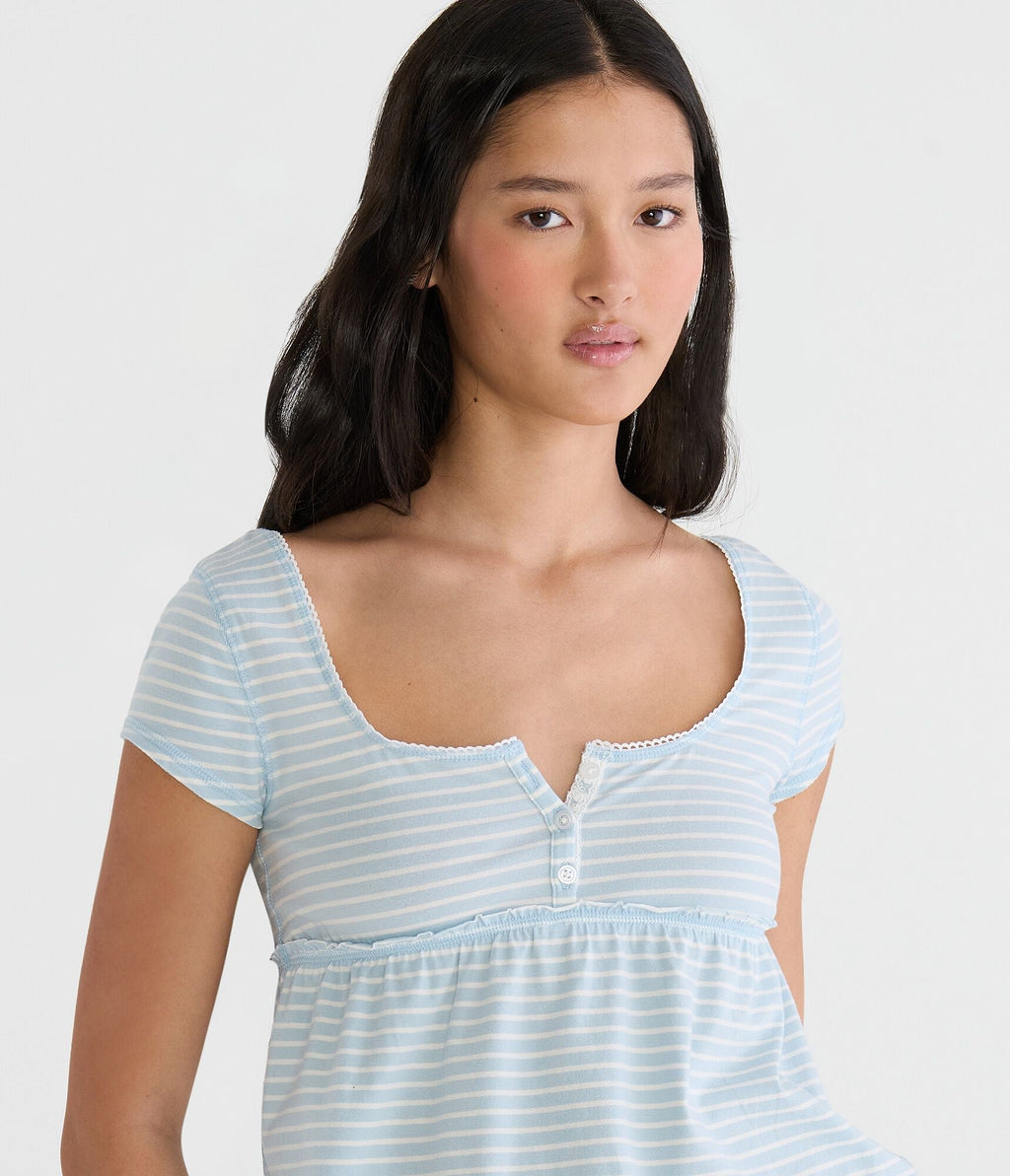 Aeropostale Seriously Soft Striped Y2k Babydoll Henley