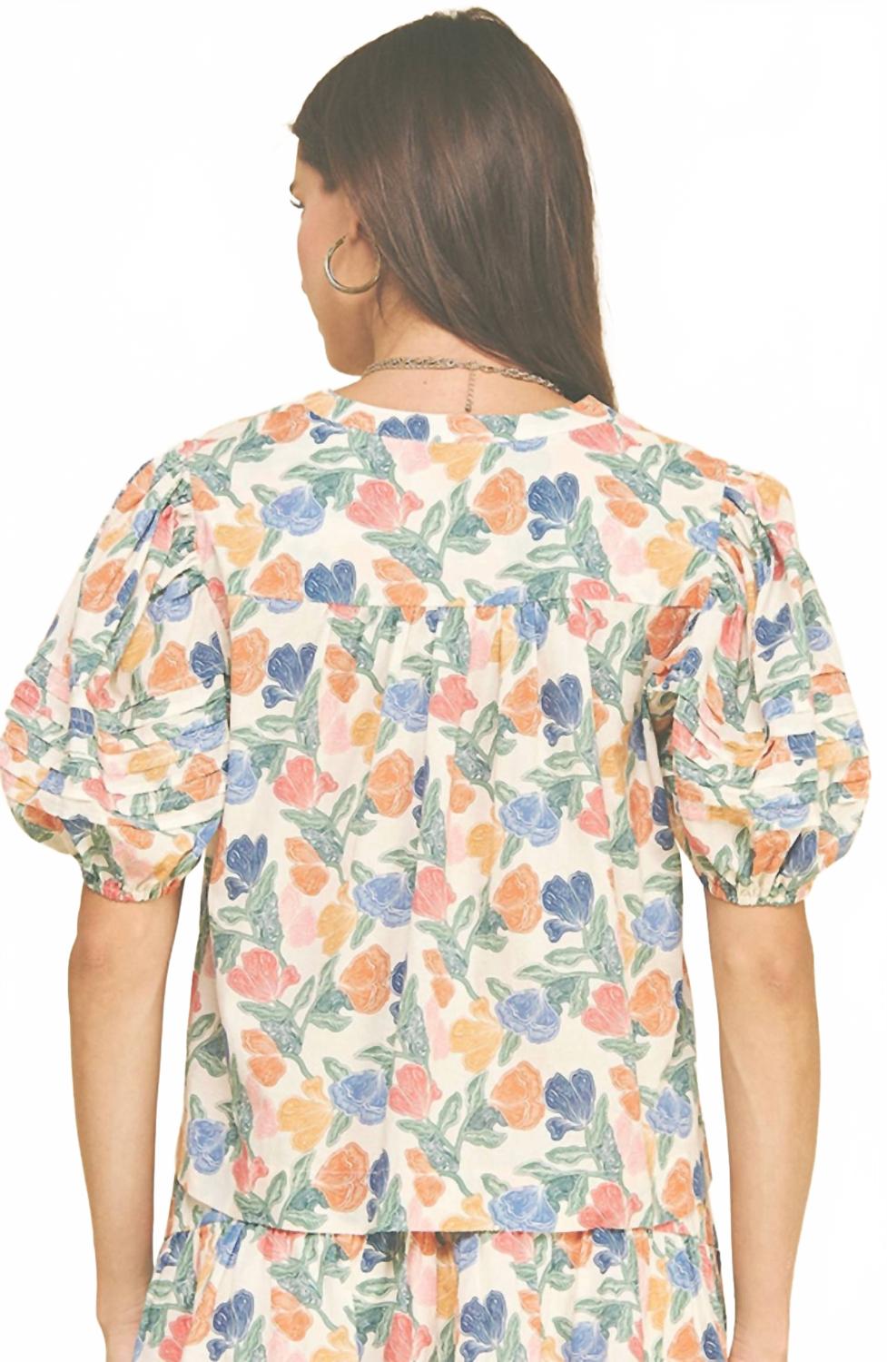 Cali Floral Blouse In Cream Multi