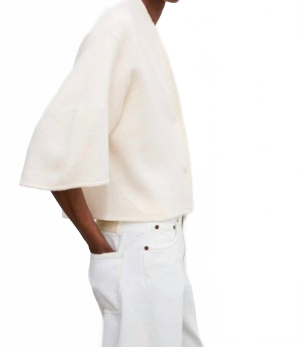 Short Wool Cardigan In Off White