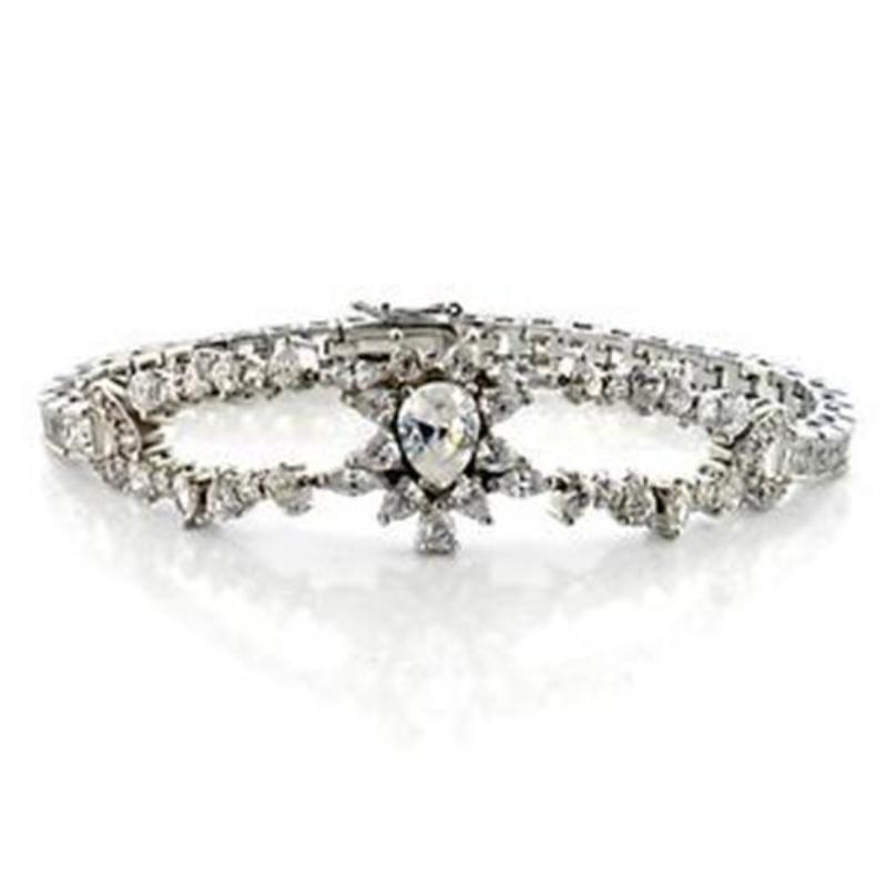 Rhodium Brass Bracelet with AAA Grade CZ in Clear
