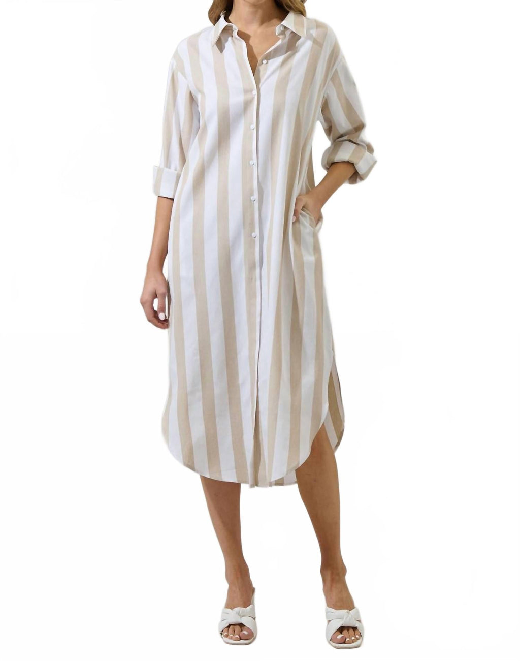 Jordy Stripe Dress In Tan-White