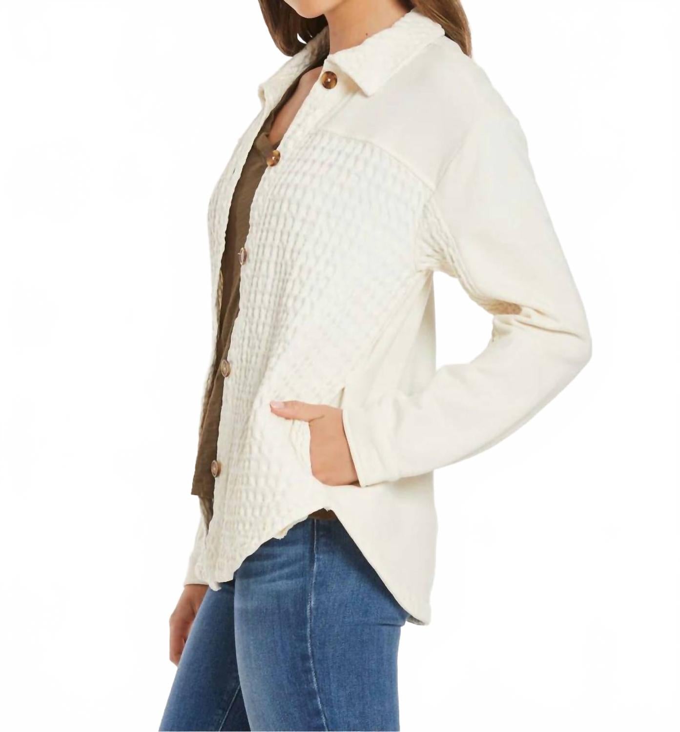 Mixed Texture Oversized Shacket In Milk Frost