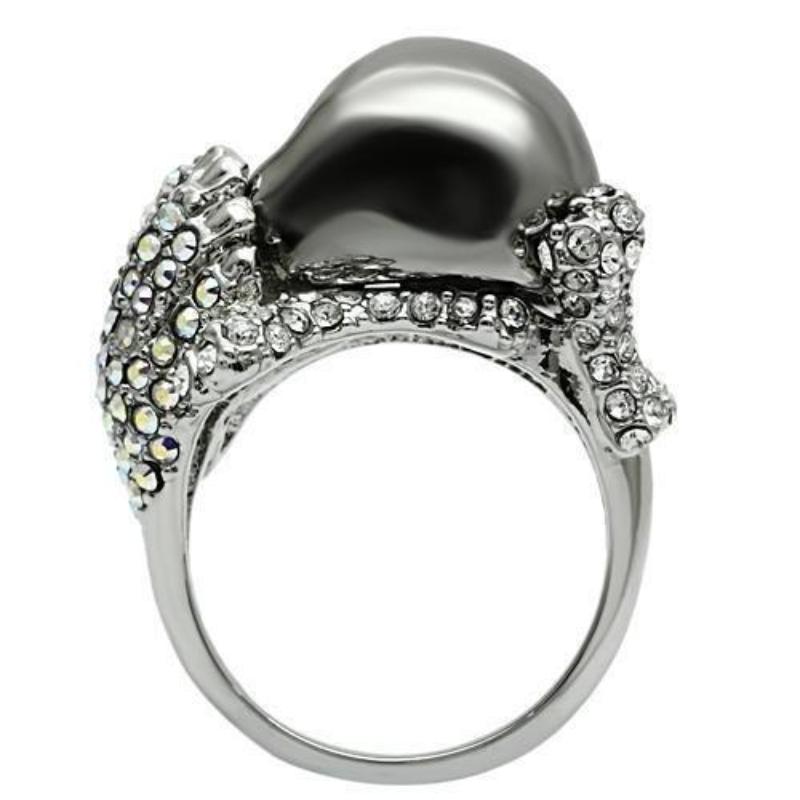Rhodium + Ruthenium White Metal Ring with Top Grade Crystal in Aurora Borealis (Rainbow Effect)