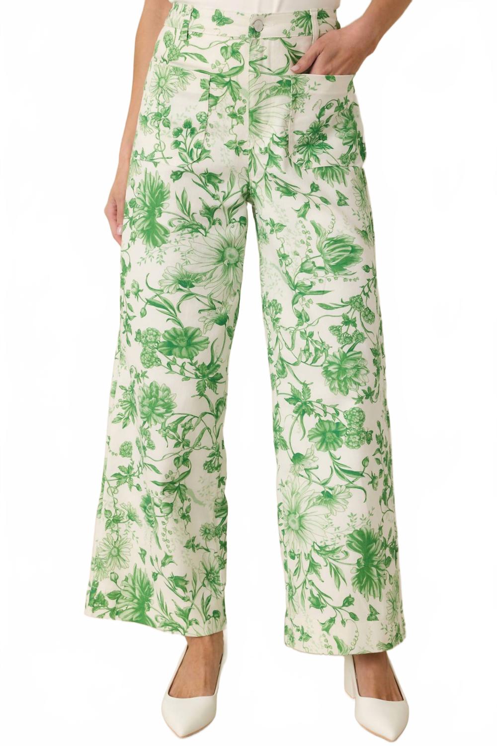 Amelia Wide Leg Pants In Green Toile