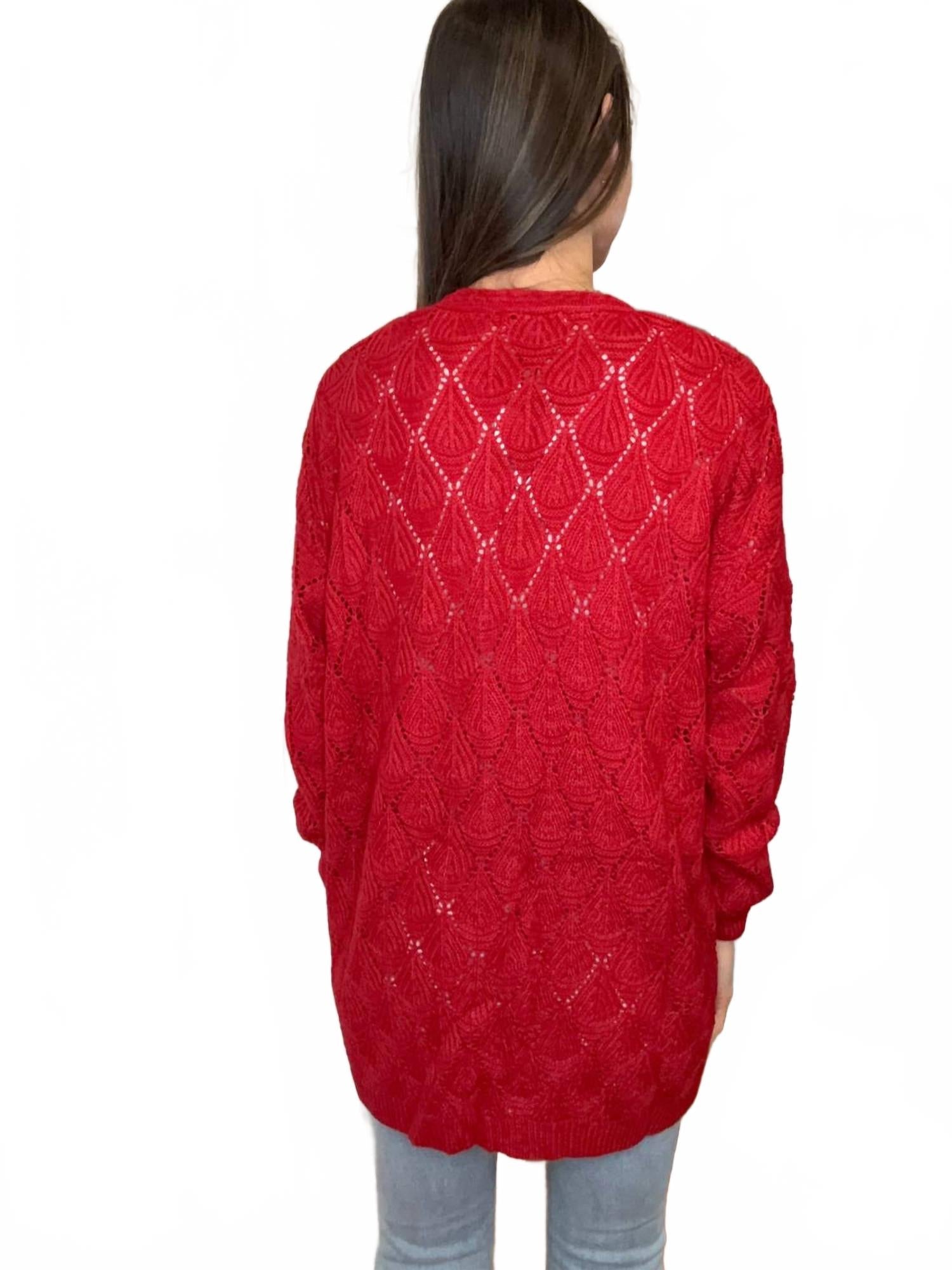 Romona Open Knit Cardigan In Red