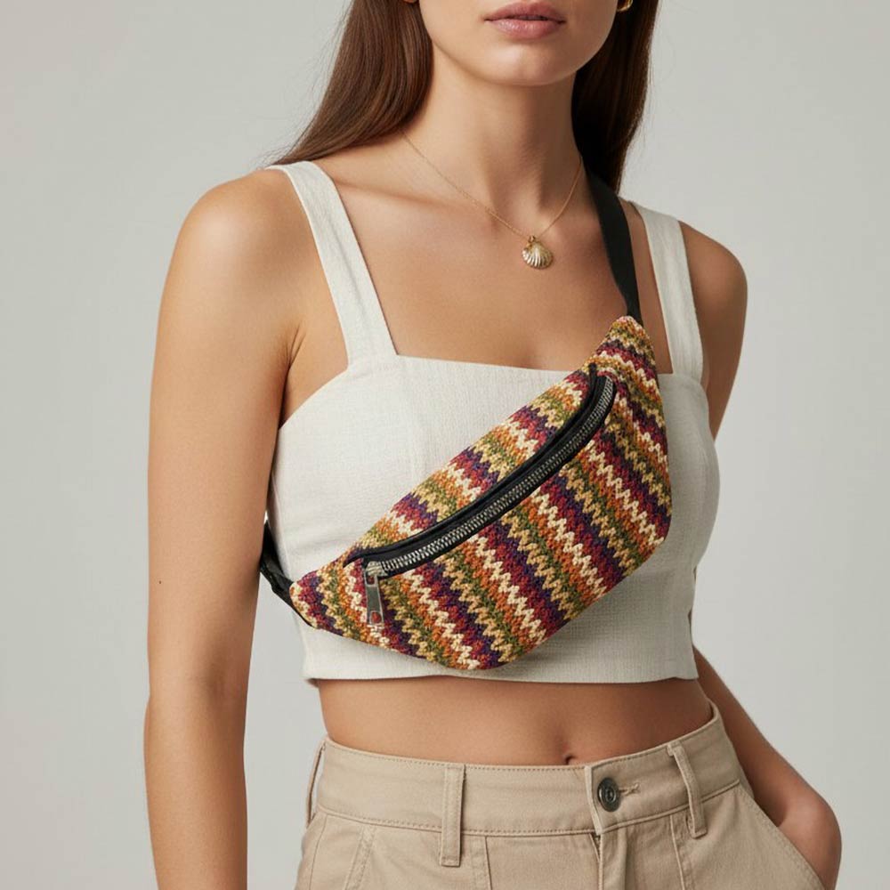 Boho Woven Embroidered Crossbody Belt Sling Fanny Pack Bag