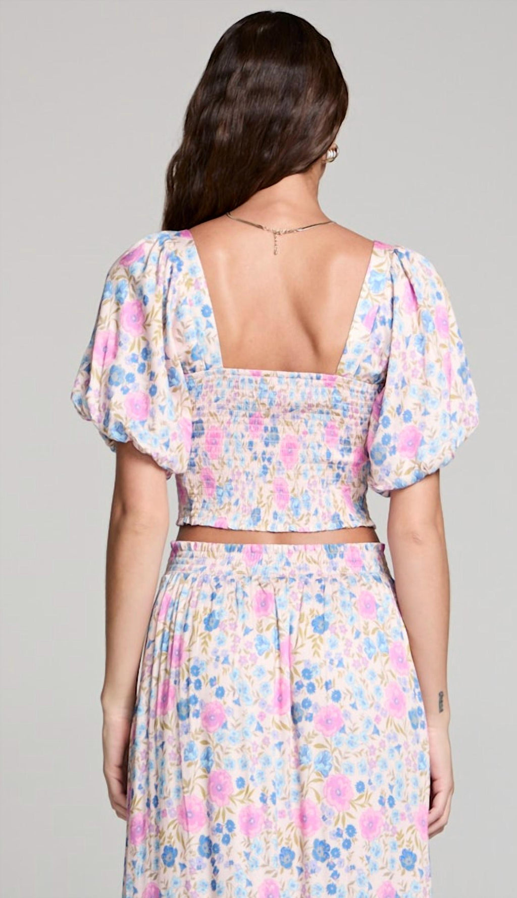 Elysia Puff Sleeve Top In Multi Velvet Iris