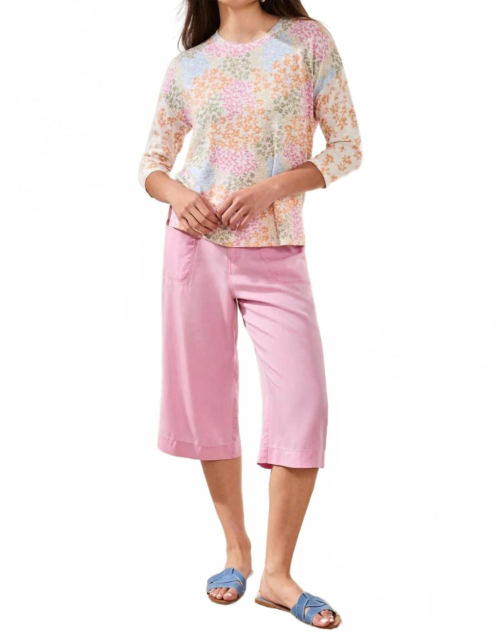 Quarter Sleeve Crew Neck Top In Daffodil