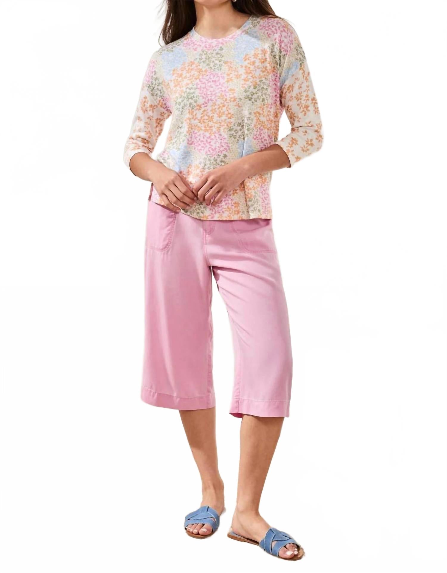 Quarter Sleeve Crew Neck Top In Daffodil