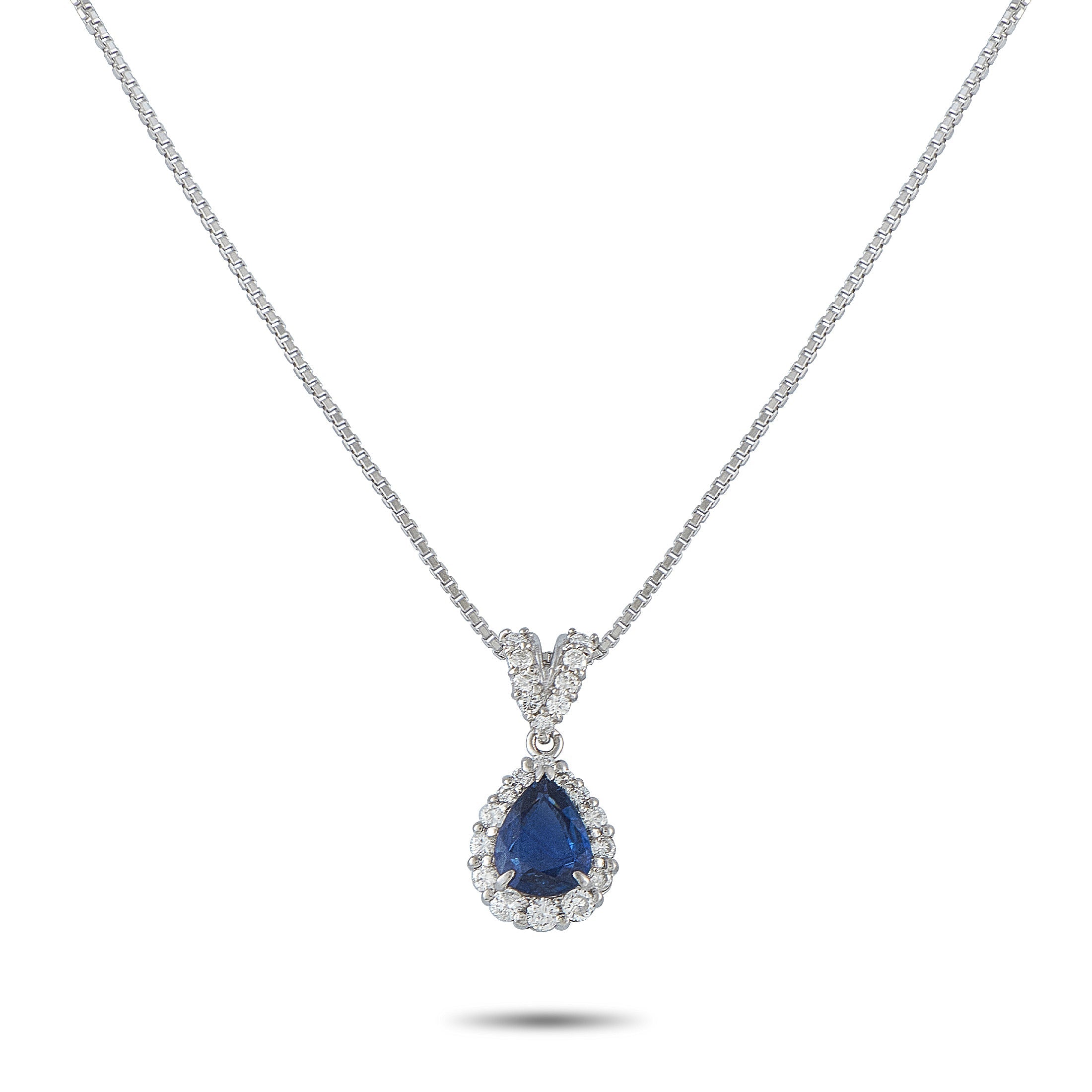 LB Exclusive Platinum, 18K White Gold 0.45ct Diamond and Sapphire Pendant Necklace MF20-041326