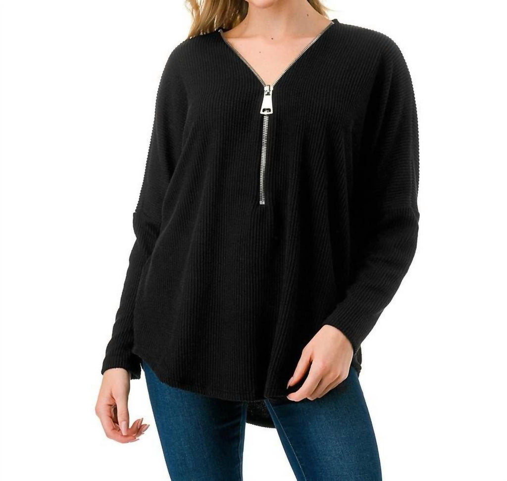 Dolman Sleeve Zipper Top In Black/infinity