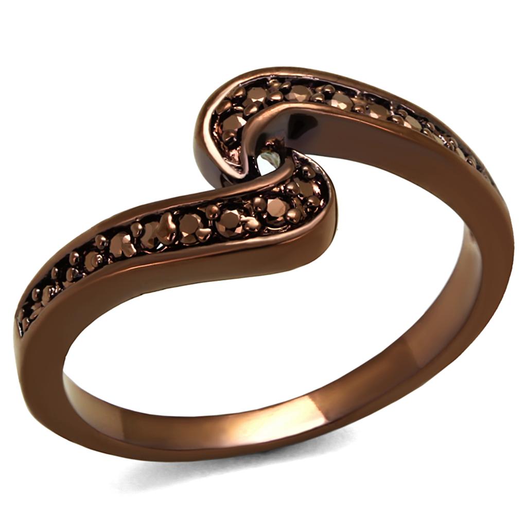 IP Coffee light Brass Ring with AAA Grade CZ in Light Coffee