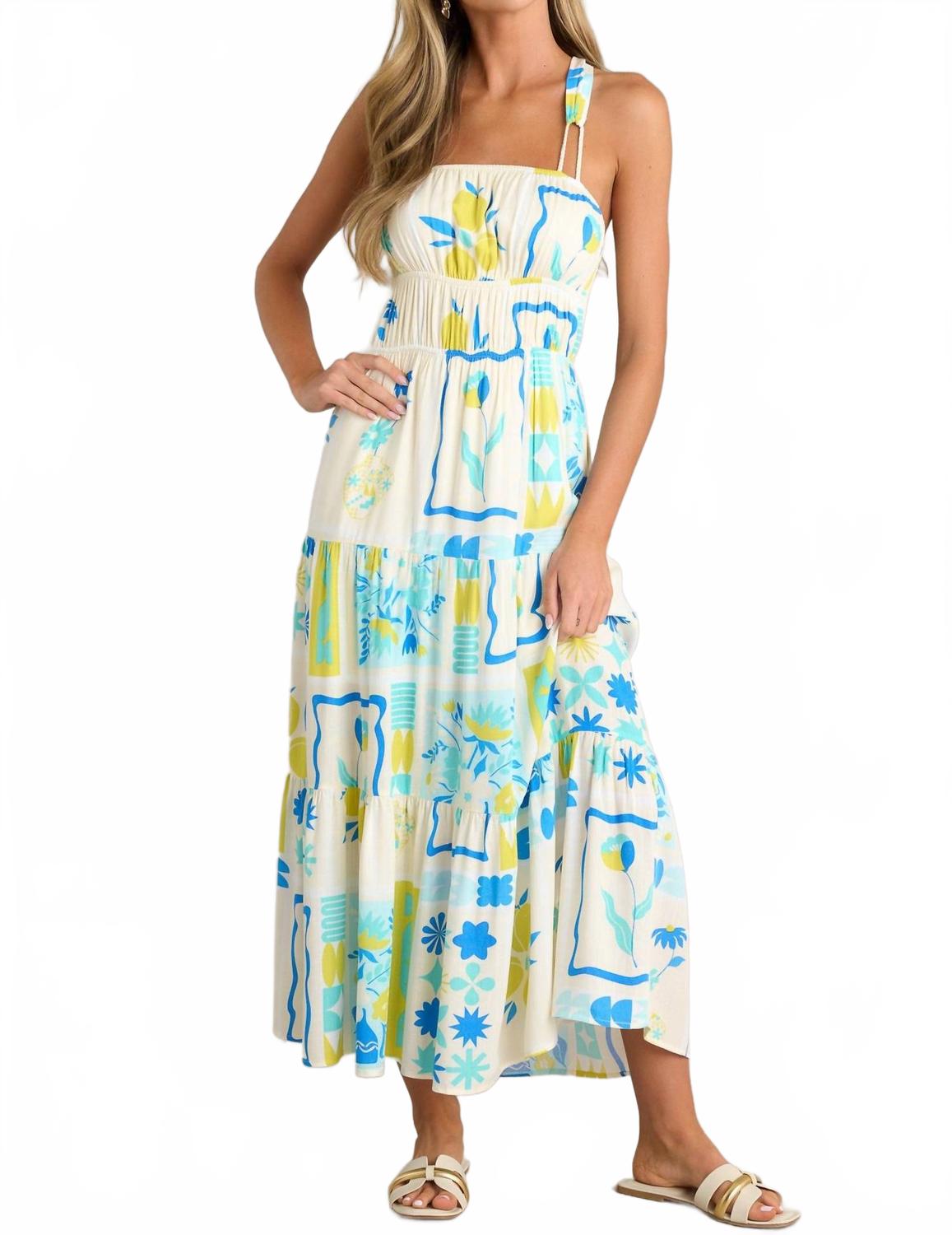 Printed Maxi Dress In Blue Lime