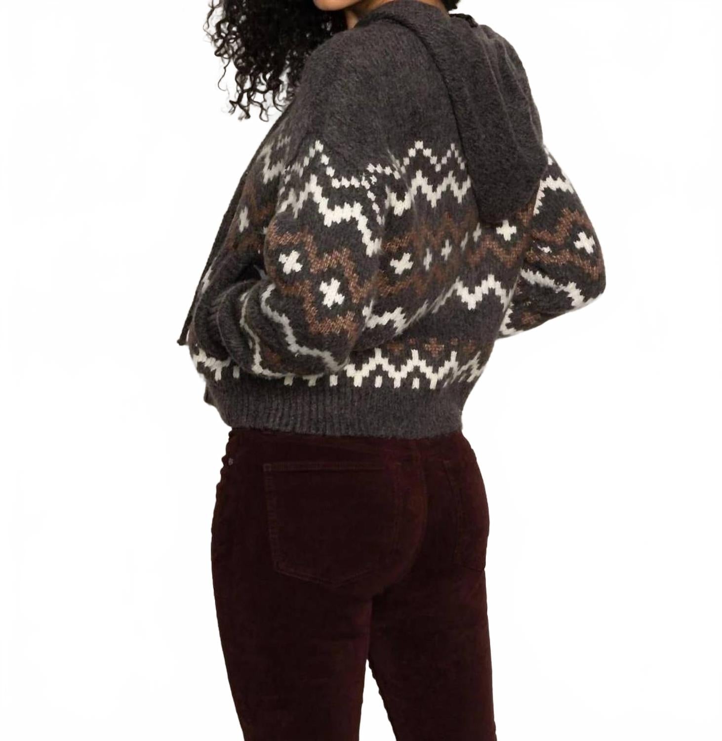 Zip Up Fair Isle Hoodie In Mocha