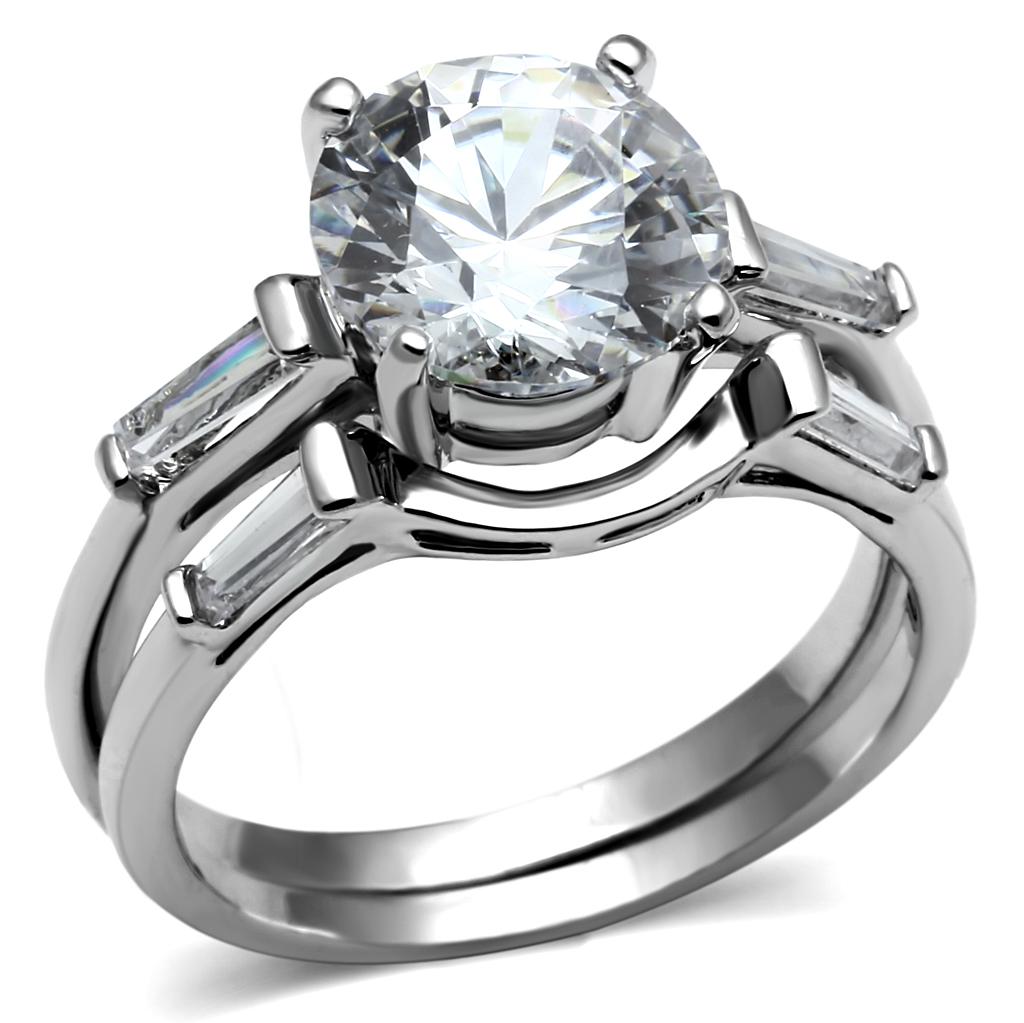 High polished (no plating) Stainless Steel Ring with AAA Grade CZ in Clear
