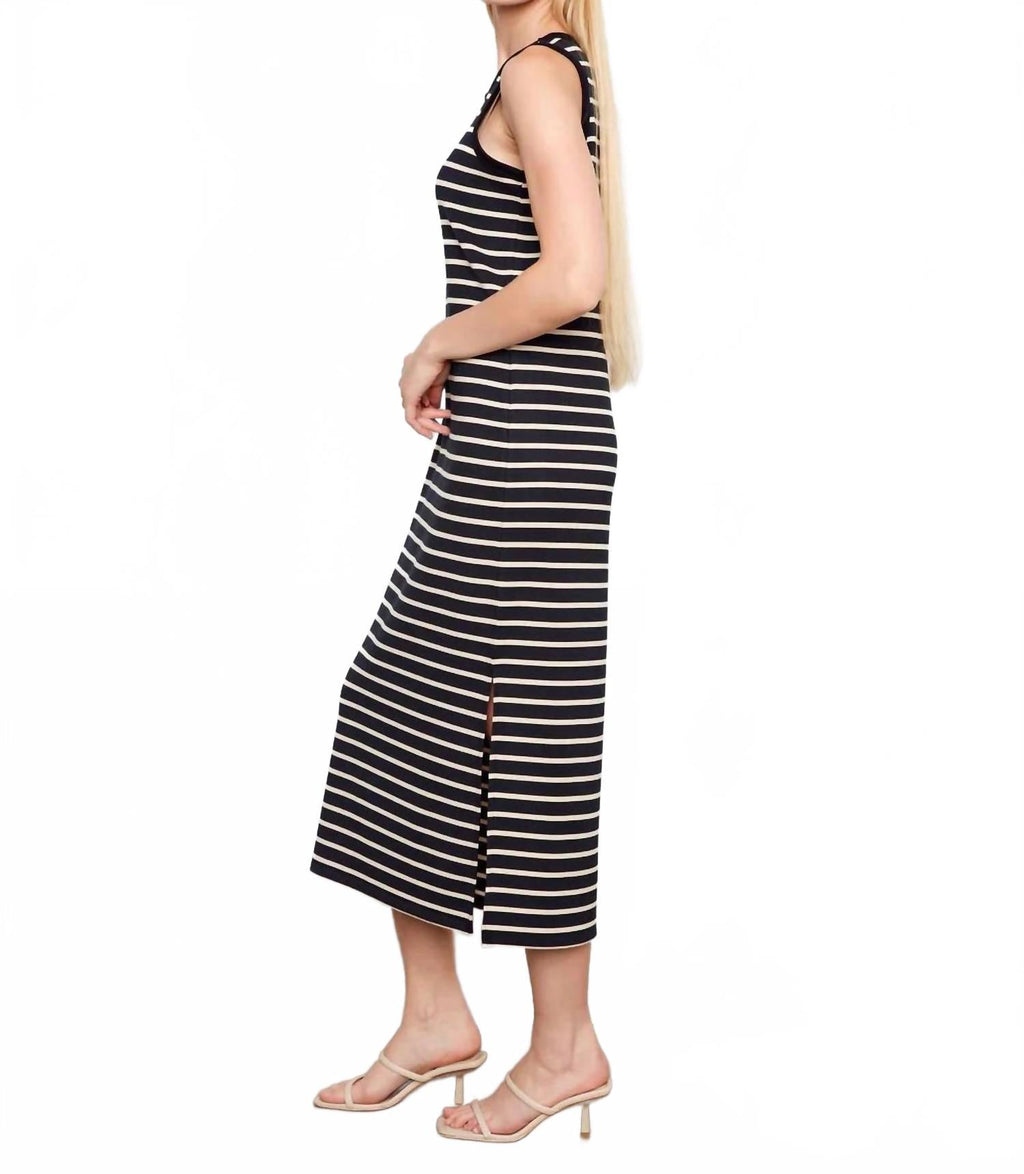 Sleeveless Striped Scuba Maxi Dress In Black & Beige