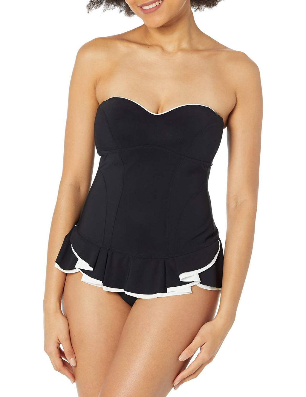 Belle Curve Bandeau Swimsuit Dress In Black/white
