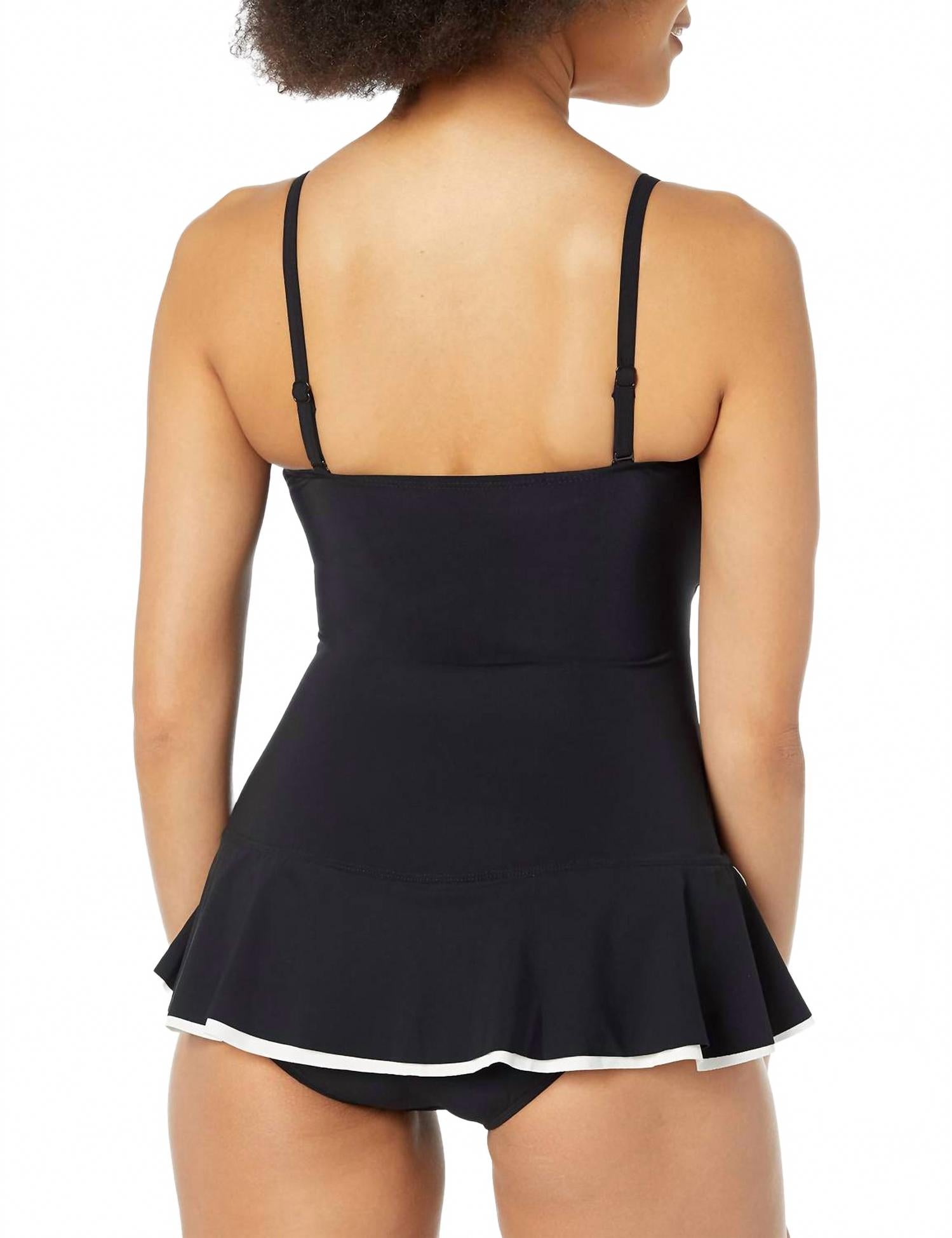Belle Curve Bandeau Swimsuit Dress In Black/white