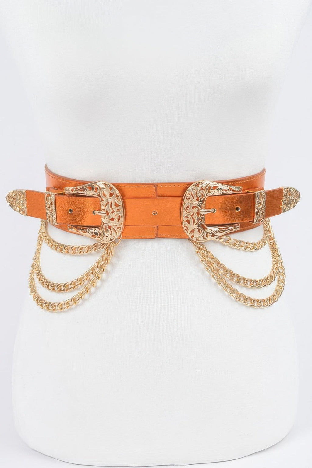 Metallic Two Buckle Chain Waist Belt