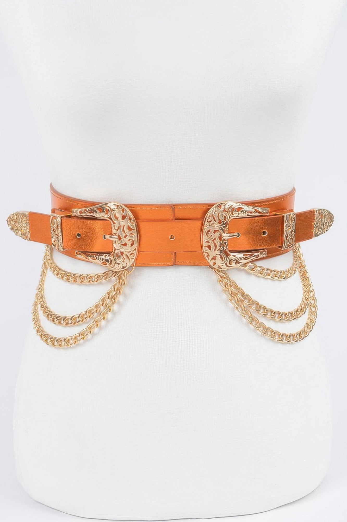 Metallic Two Buckle Chain Waist Belt