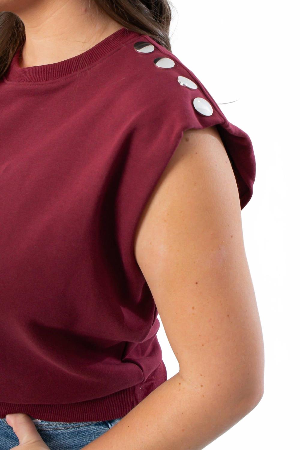 Studded Sleeveless Top In Burgundy