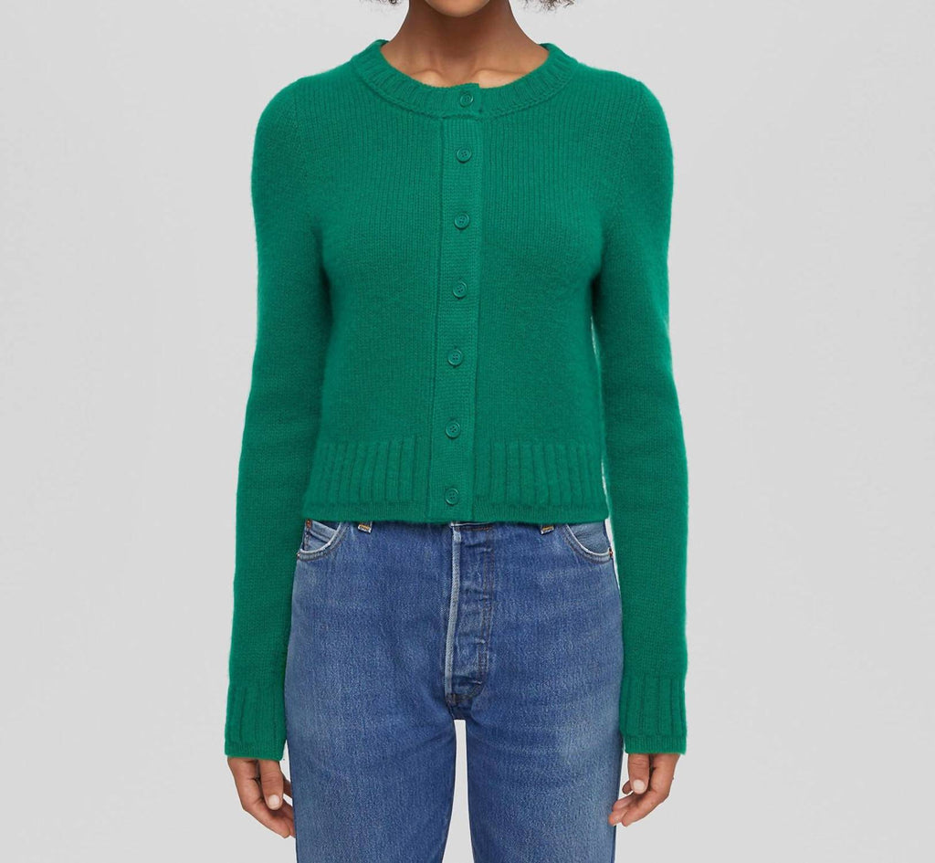 Baby Crew Cardigan In Grass Green
