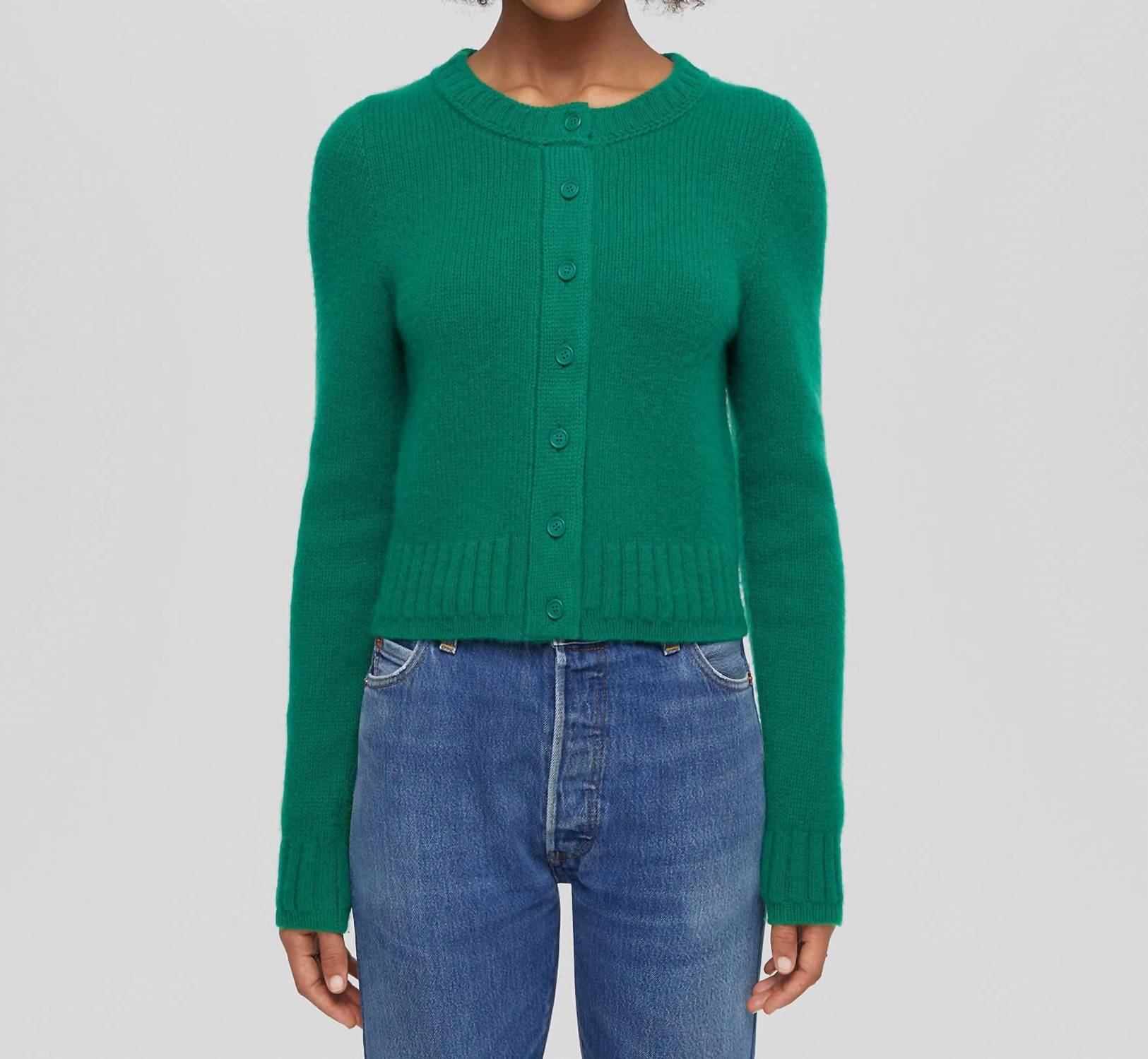 Baby Crew Cardigan In Grass Green