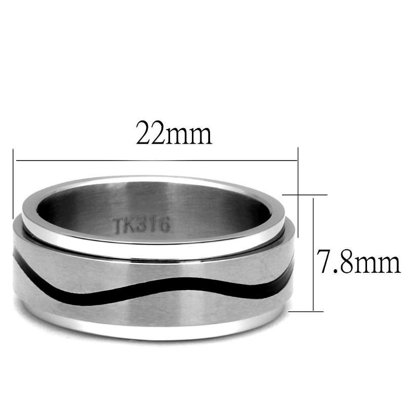 High polished (no plating) Stainless Steel Ring with Epoxy in Jet