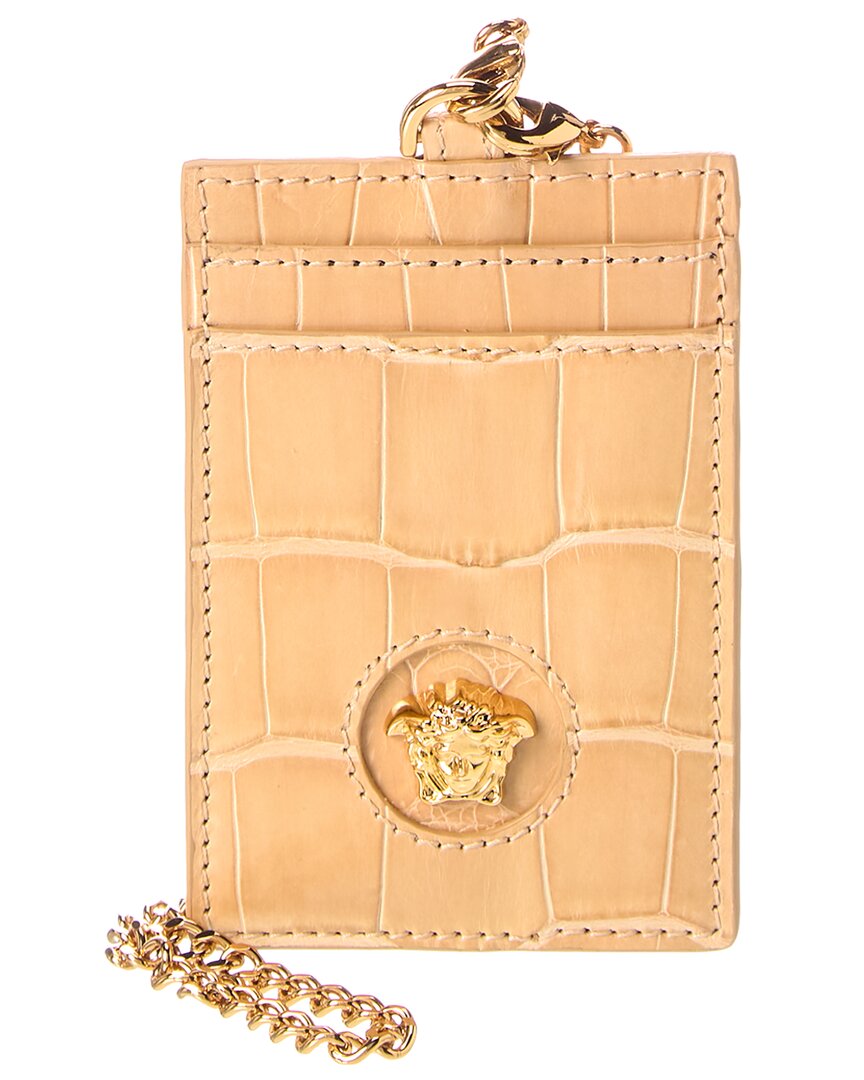 Versace La Medusa Croc-Embossed Leather Card Holder On Chain