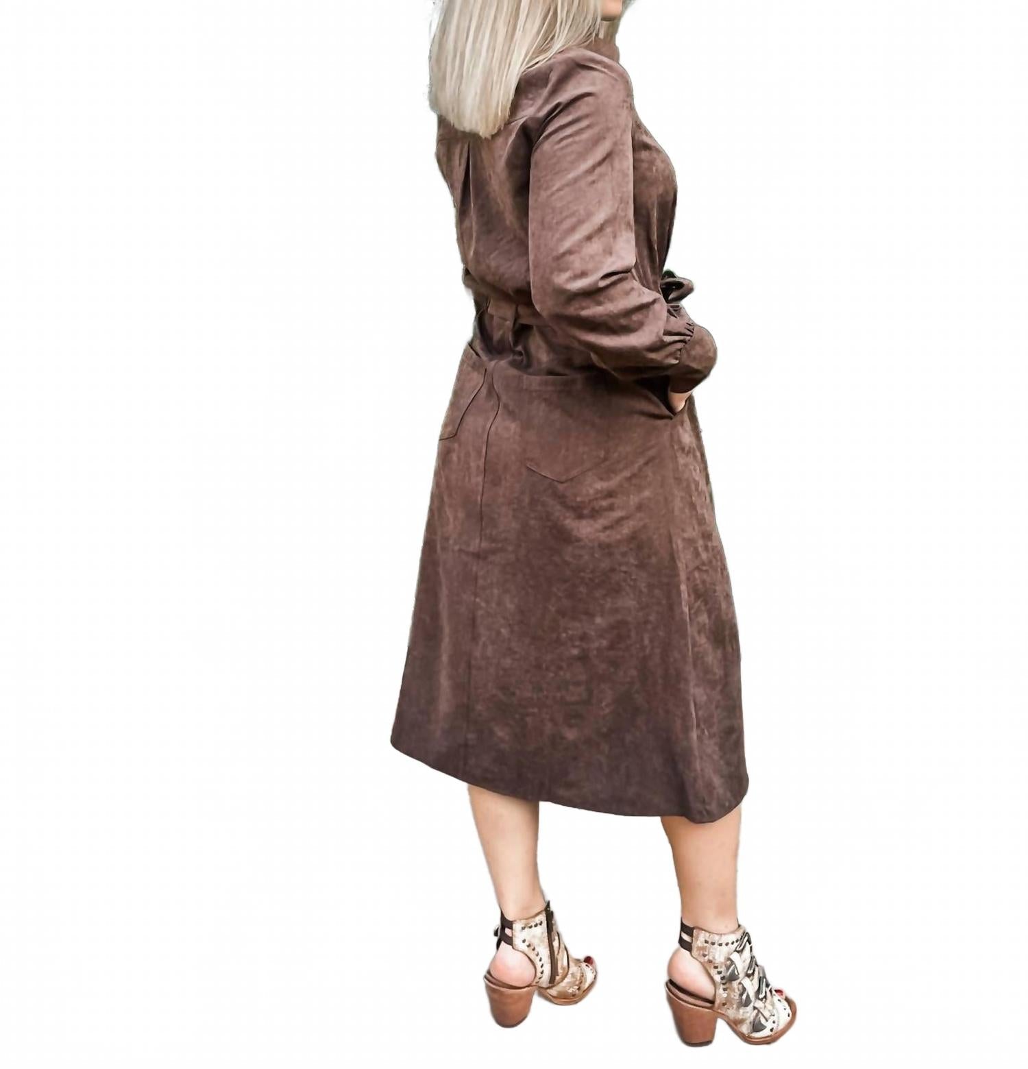 Long Sleeve Shirt Dress In Cocoa