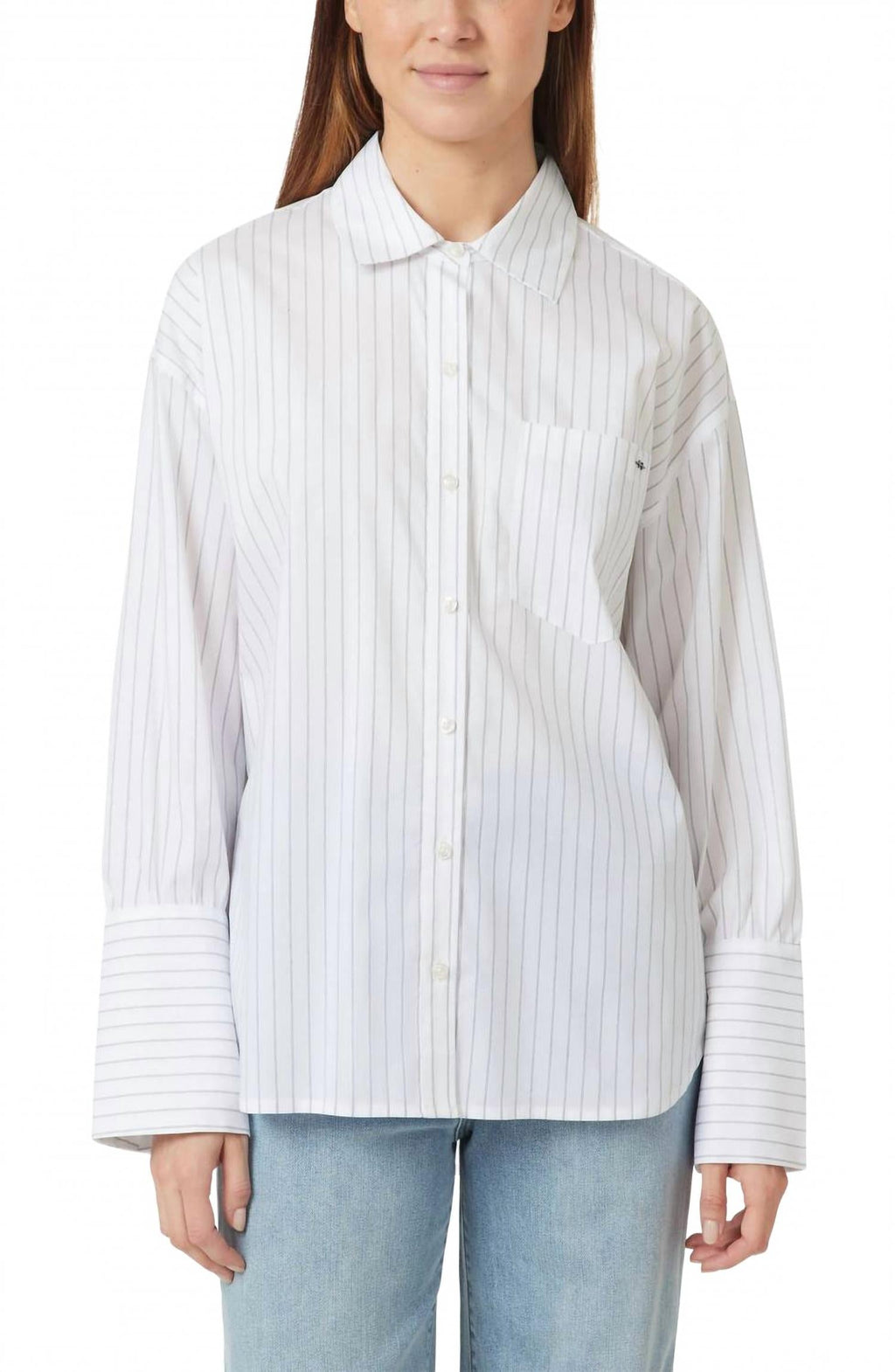 Oversized Striped Poplin Shirt In White/black