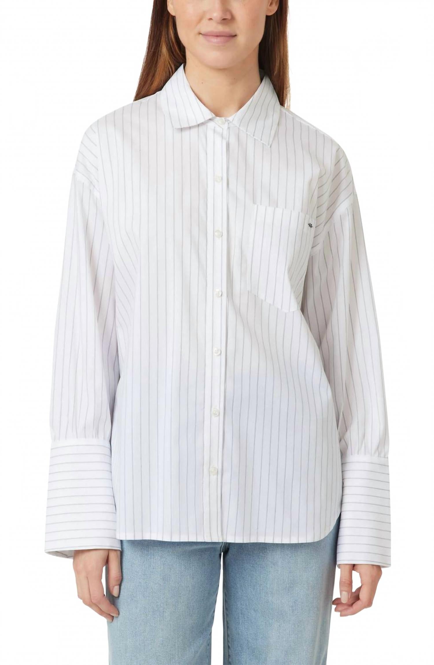 Oversized Striped Poplin Shirt In White/black