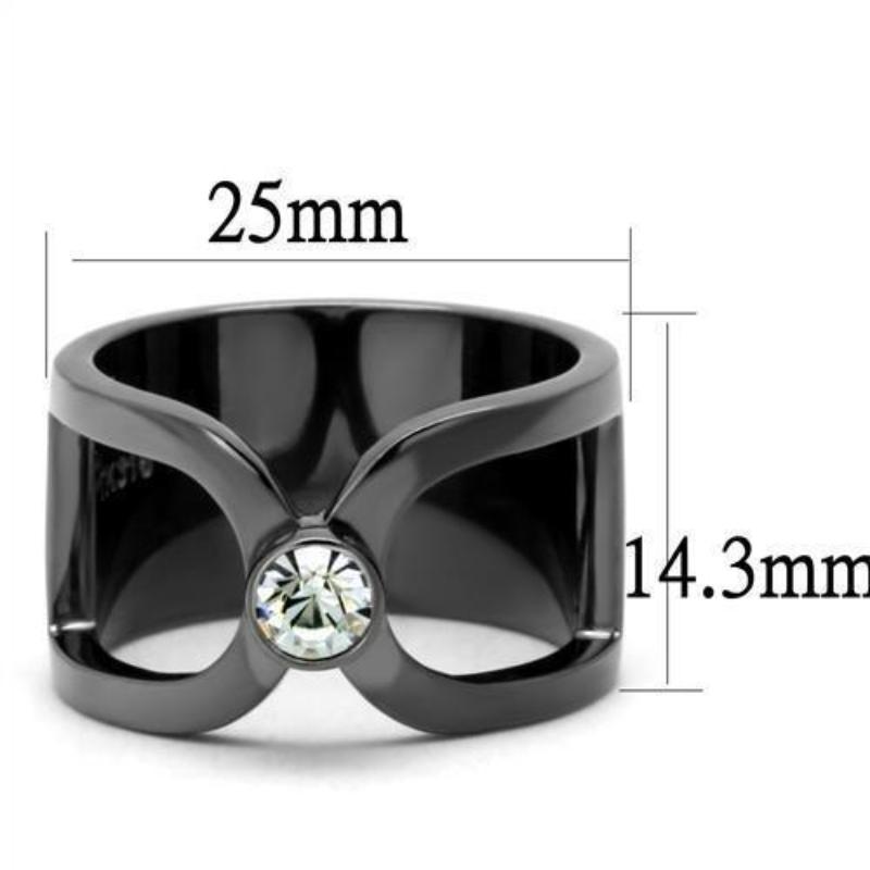 IP Light Black Stainless Steel Ring with Top Grade Crystal in Clear