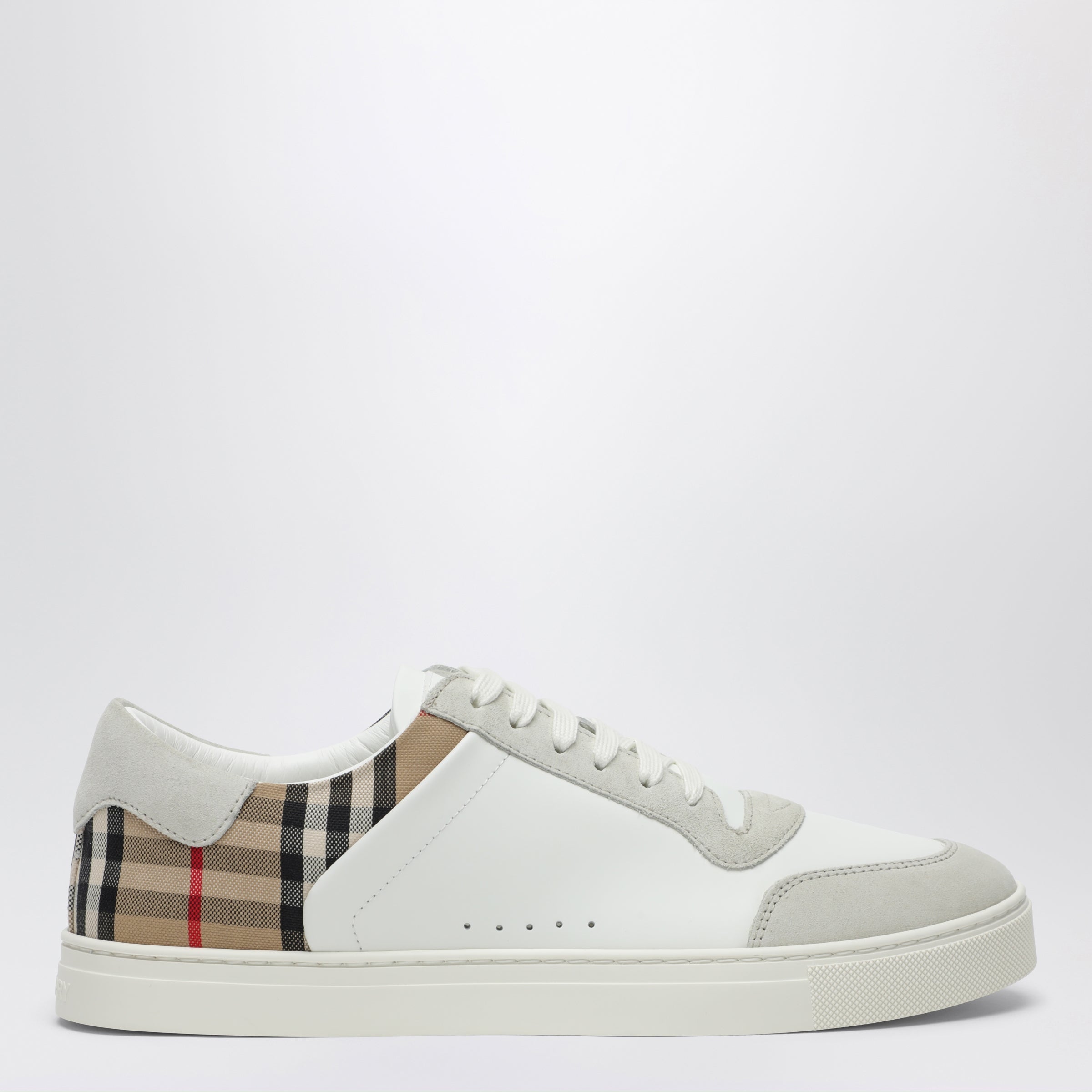 Burberry White And Check Leather Sneakers Men