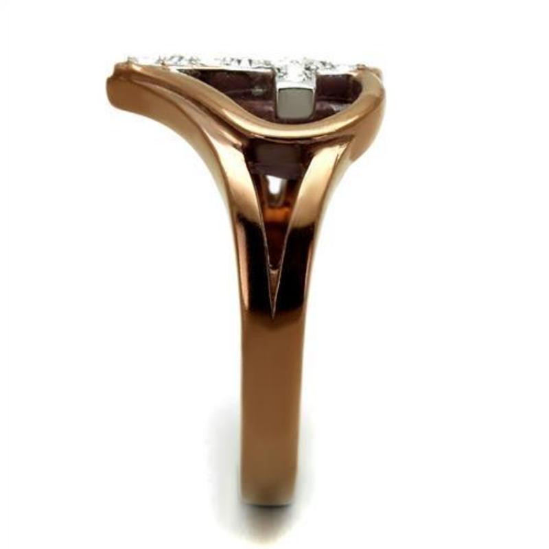 Two Tone IP Light Brown (IP Light coffee) Stainless Steel Ring with Top Grade Crystal in Clear