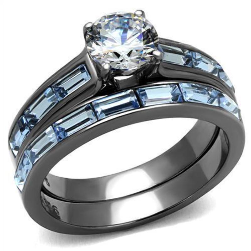 IP Light Black Stainless Steel Ring with AAA Grade CZ in Clear