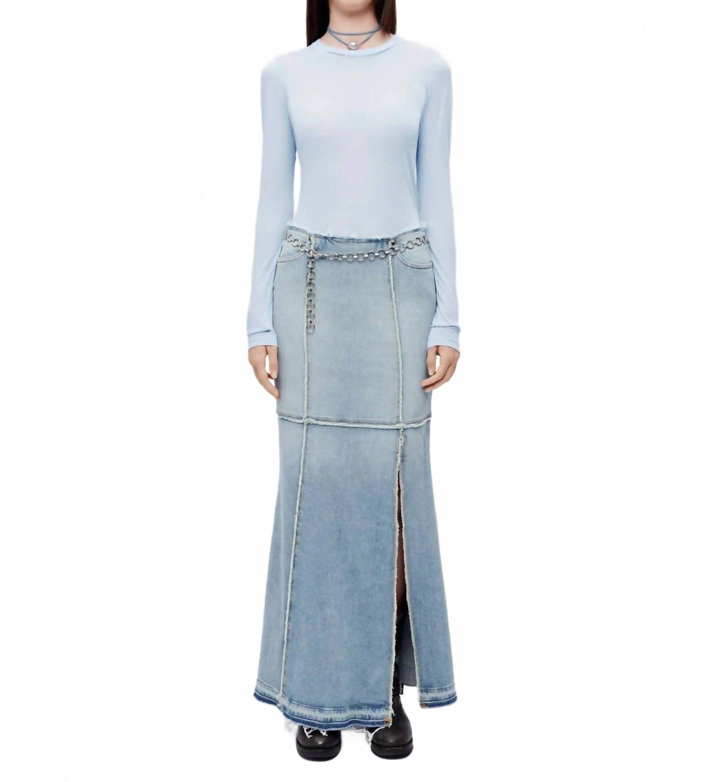 Sheer Long Sleeve Tee In Baby Blue