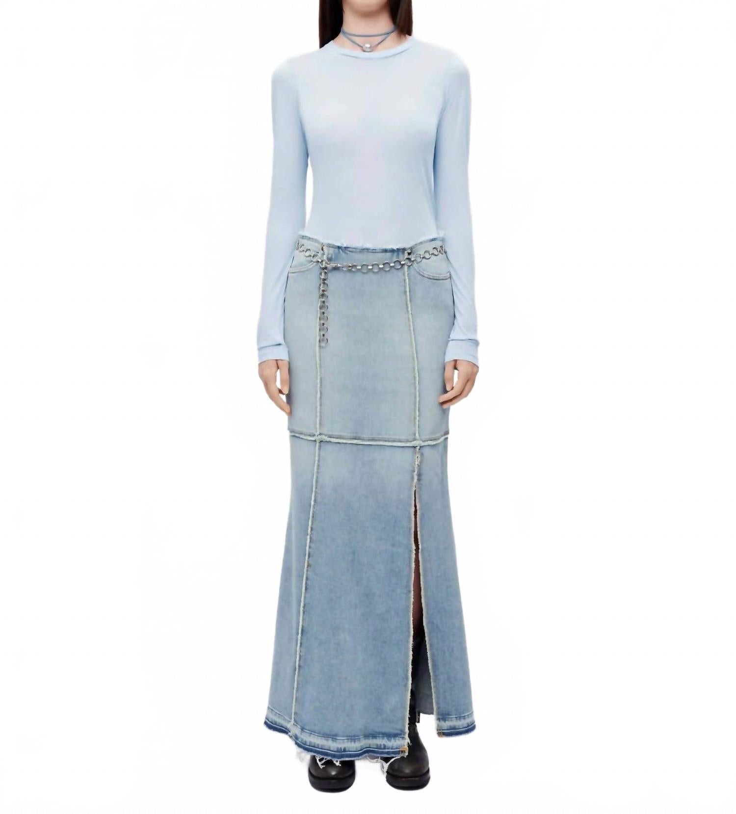Sheer Long Sleeve Tee In Baby Blue