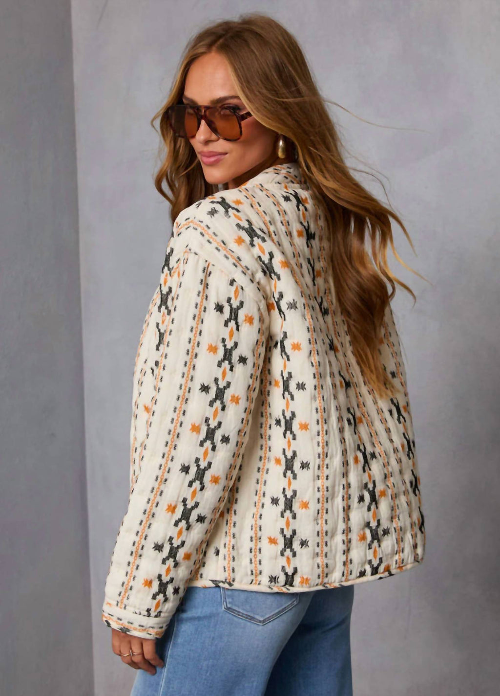 Geo Quilted Jacket In Ivory Black