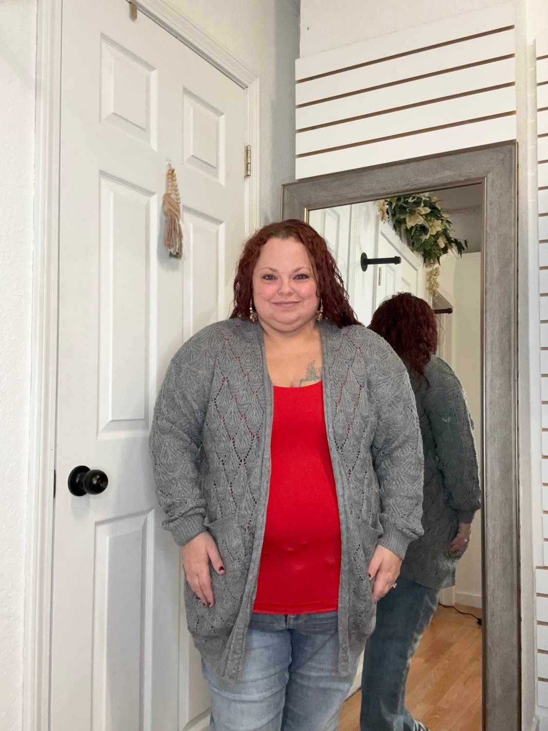 Romona Open Knit Cardigan In Gray