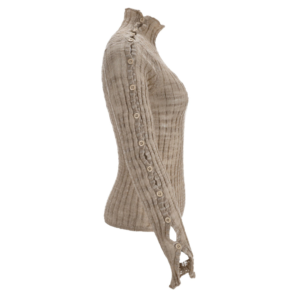 Acne Studios Ribbed-Knit Turtleneck Sweater in Beige Linen