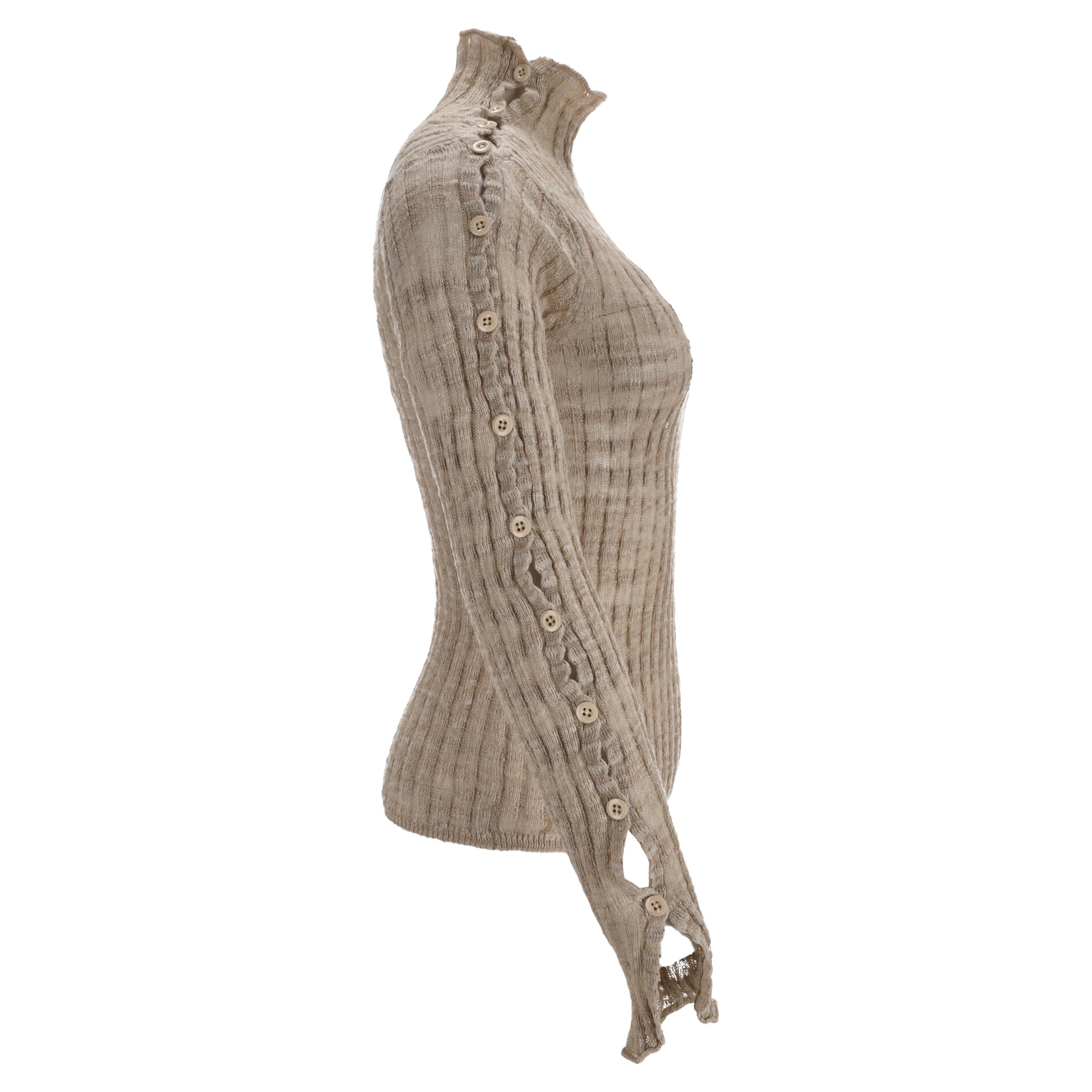 Acne Studios Ribbed-Knit Turtleneck Sweater in Beige Linen