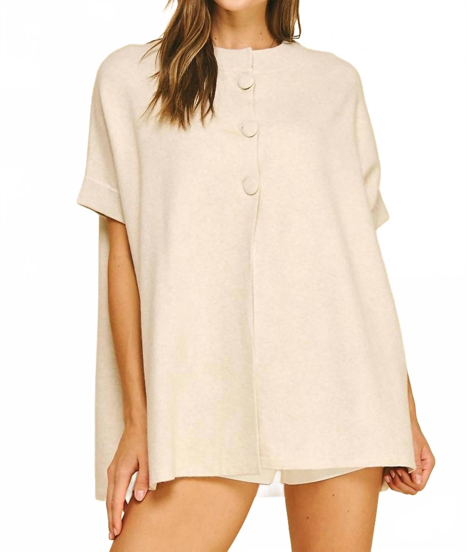 Open Front Knit Cape Cardigan In Cream