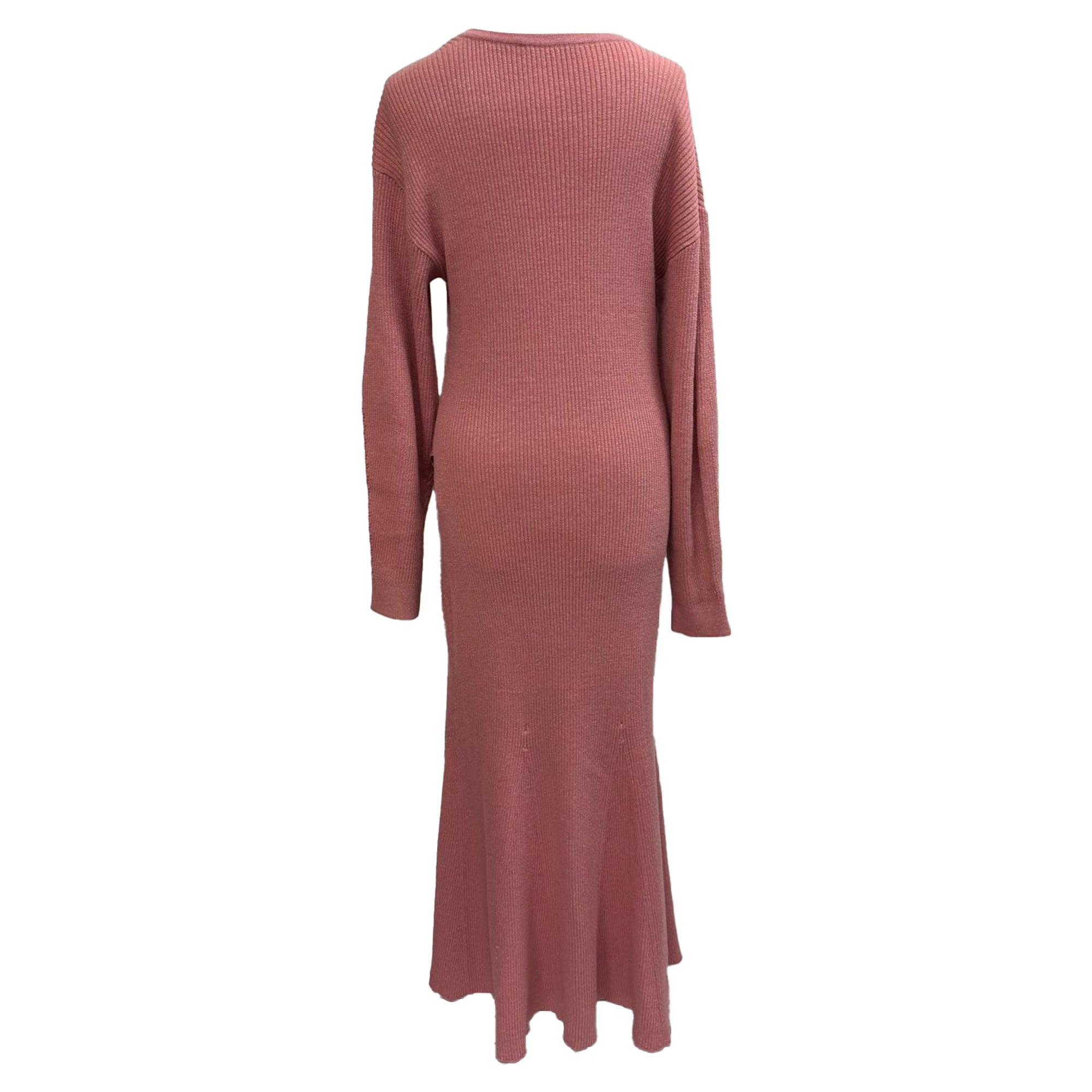Self-Portrait Knitted Scoop Neck Midi Dress in Pink Cotton