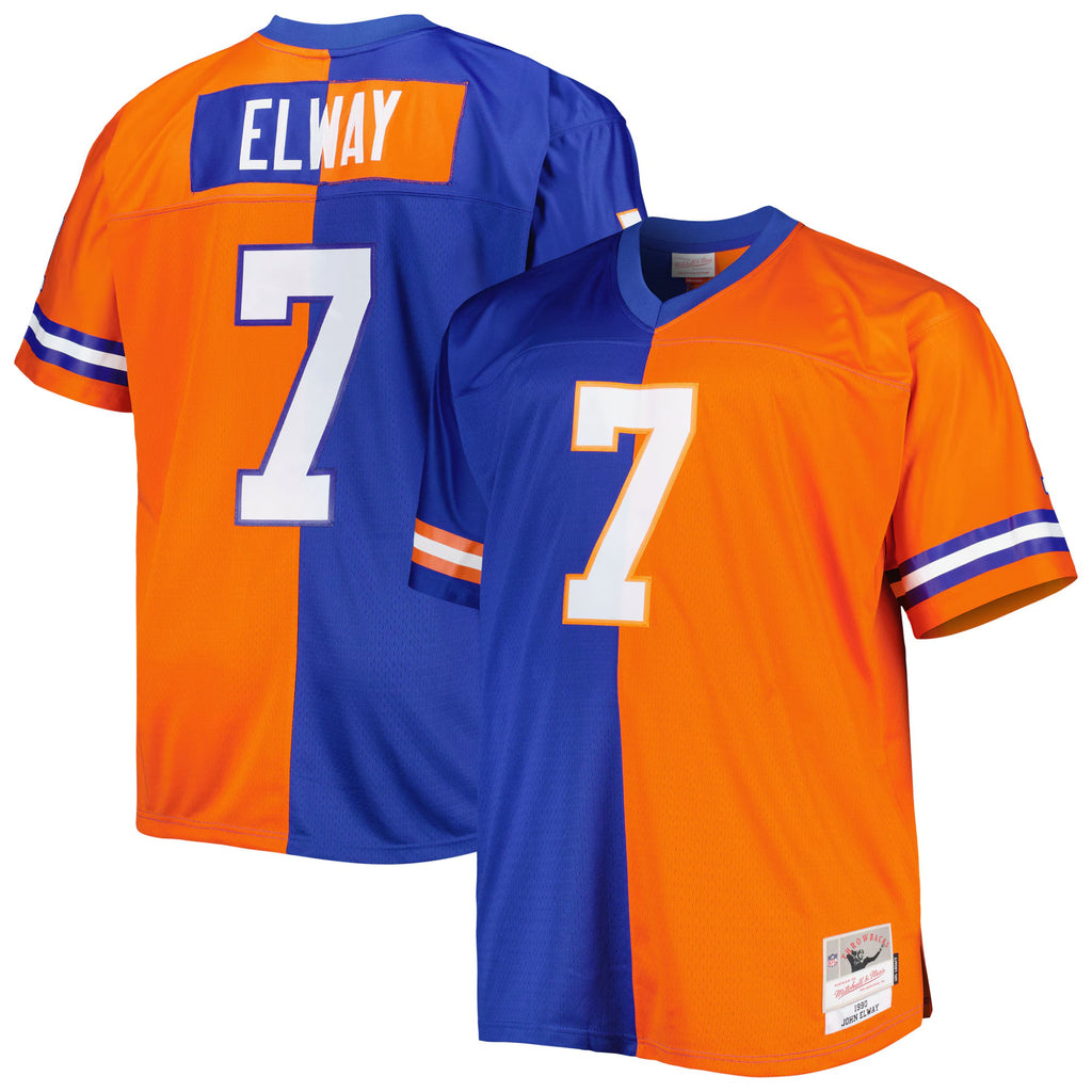 Denver Broncos John Elway Mitchell & Ness Royal/Orange Big & Tall Split Legacy Retired Player Replica Jersey
