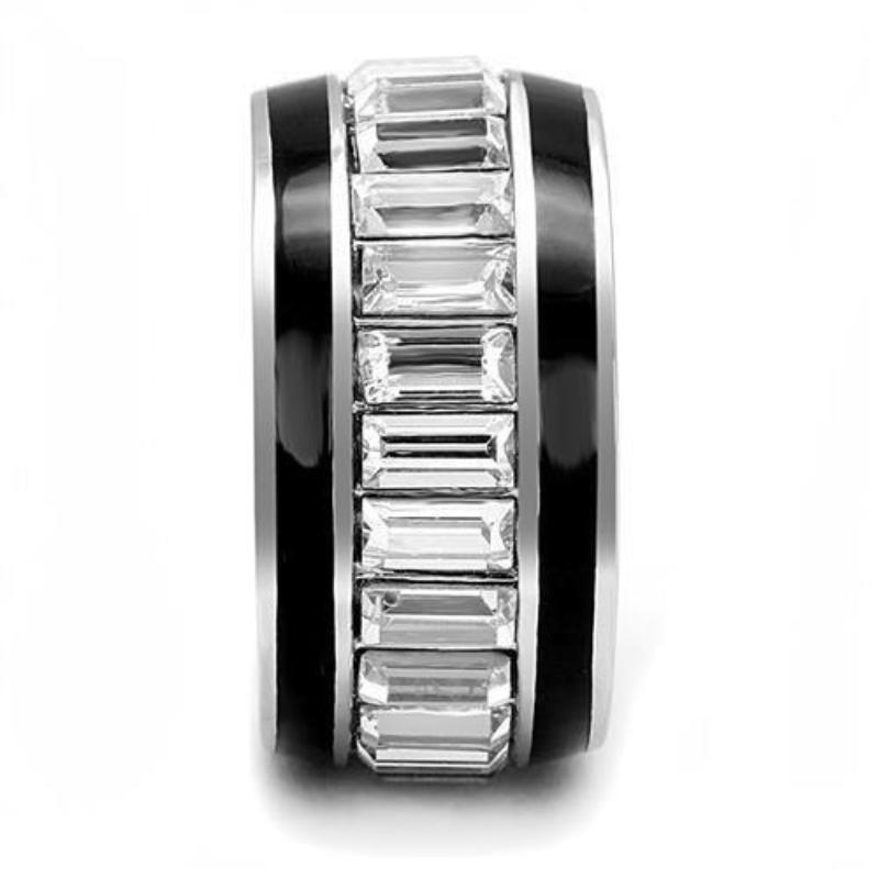 High polished (no plating) Stainless Steel Ring with Top Grade Crystal in Clear