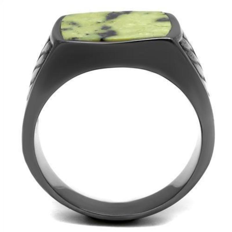 IP Light Black Stainless Steel Ring with Semi-Precious Topaz Jade in Topaz