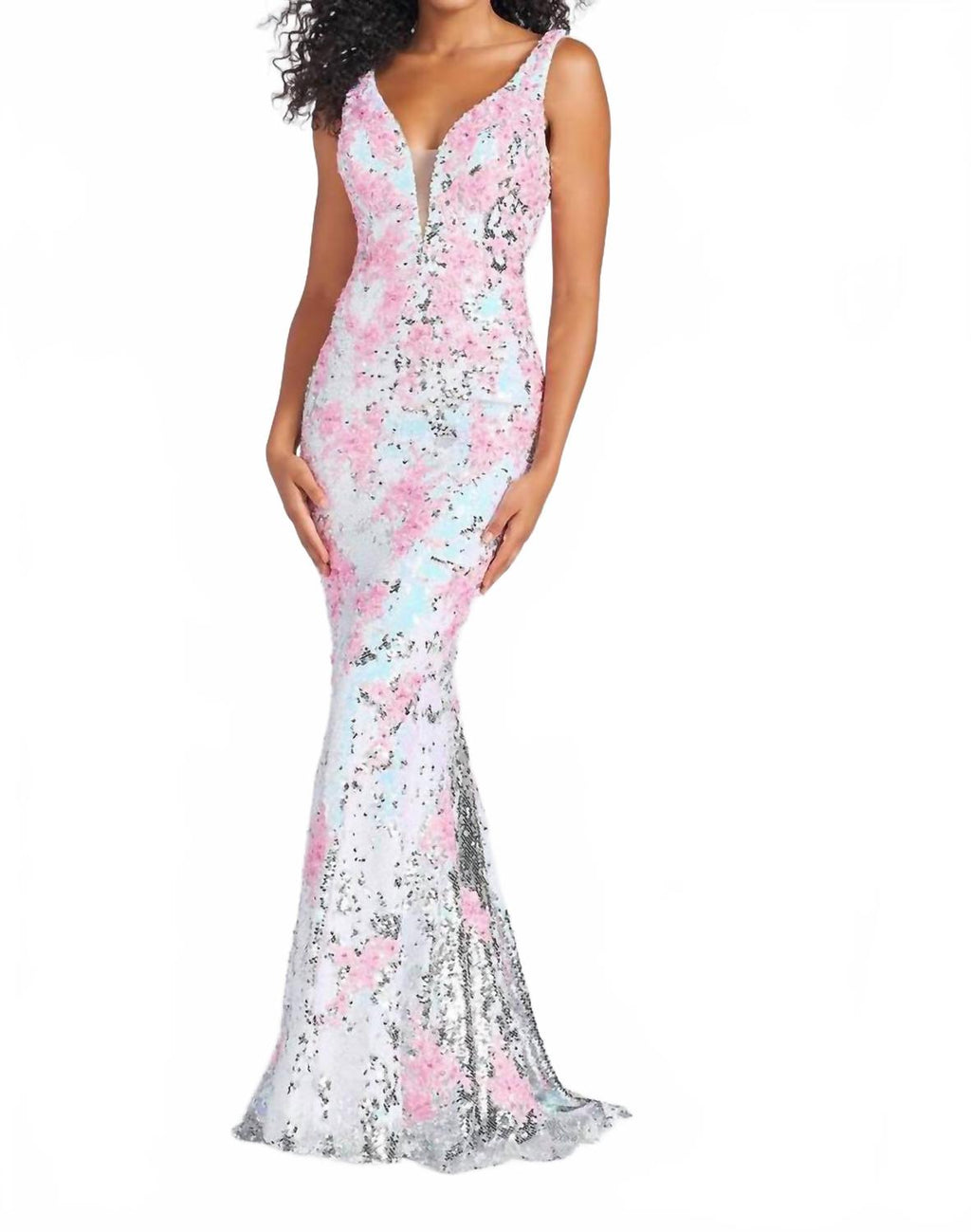 Floral Sequin Trumpet Prom Dress In Pink/multi