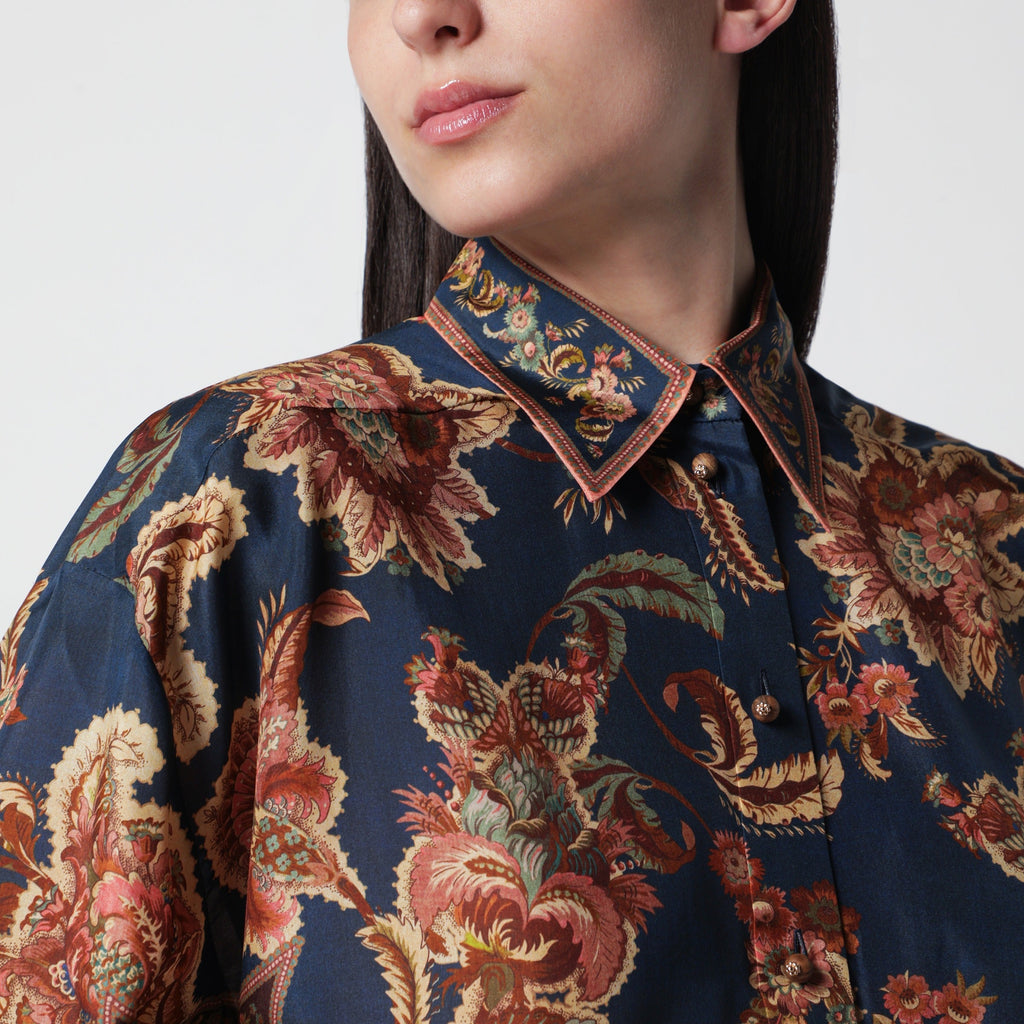 Zimmermann Aster Relaxed Navy Jacobean Shirt Women